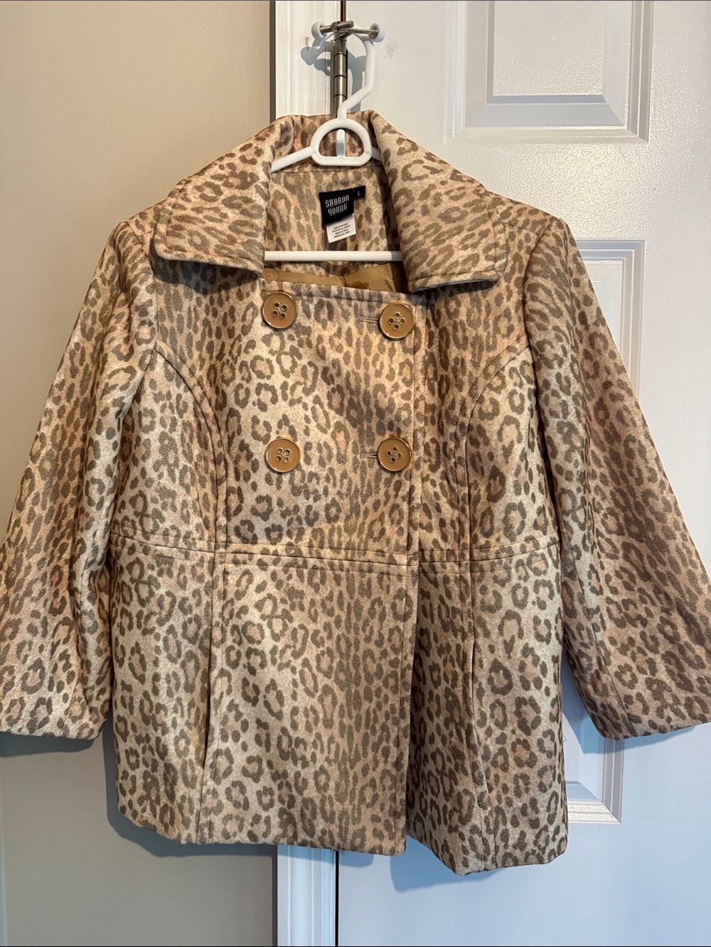 Sharon Young Leopard Print Women’s Peacoat - Beige and Brown